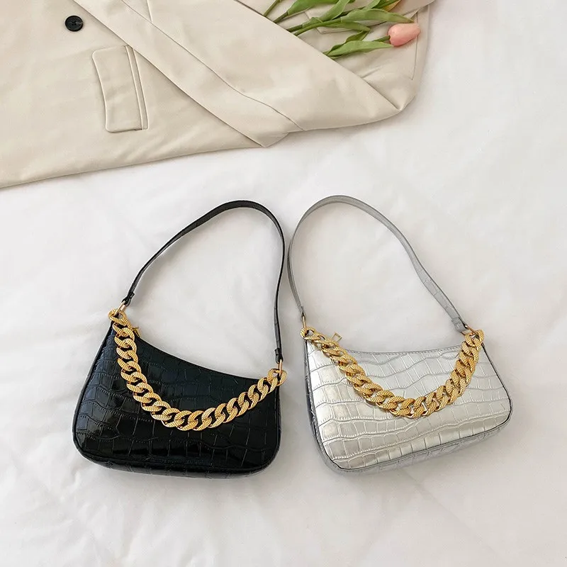 Fashion Shopping Bag Retro Armpit Casual Women Totes Shoulder Bags Female Leather Solid Color Thick Chain Handbag For Women 2023