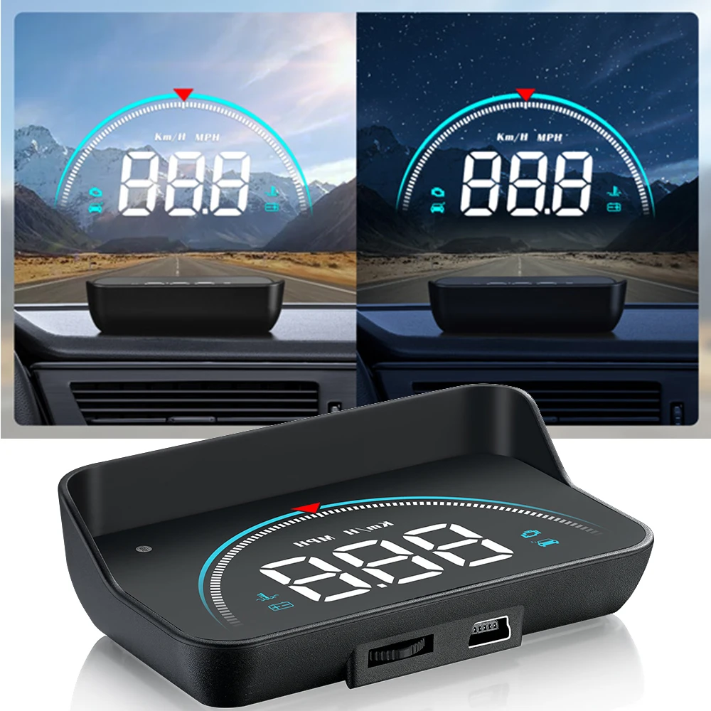 M8 Автомобильный HUD Проекционный дисплей Светодиодный цифровой лобовое стекло Автомобильный спидометр Проектор Лобовое стекло с системой предупреждения о превышении скорости