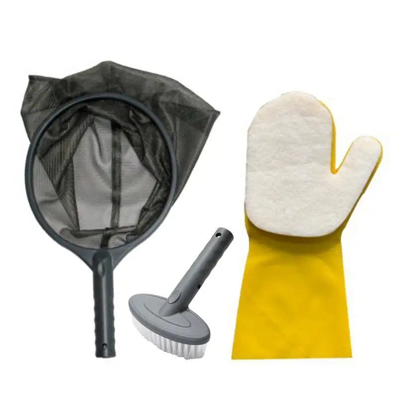 

Pool Cleaning Tools 3 Pcs Pool Maintenance Cleaning Kit Swimming Pool Cleaner Supplies With Leaf Skimmer Net Cleaning Gloves