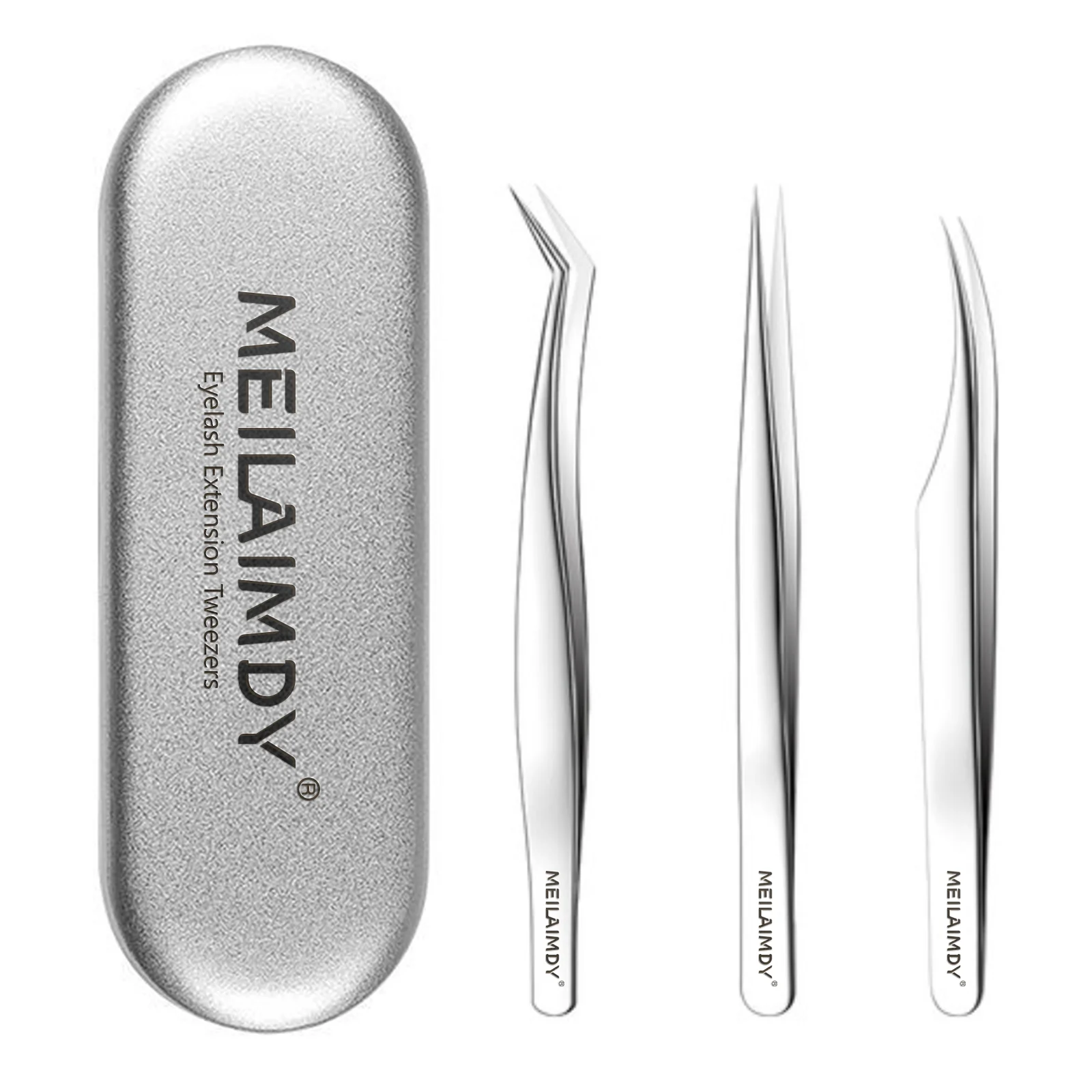 

Meilaimdy Tweezers for Eyelash Extension - Straight | Curvy | Pointed Edge Tweezer Set 3 Silver Premium Stainless Steel