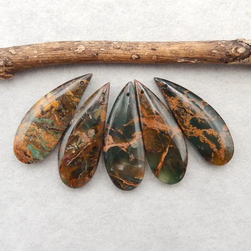 

5Pcs Natural Stone Green Opal Pendant Beads 40x14x6mm 24g Semiprecious Fashion Jewelry Necklace Accessories
