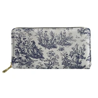 french country toile print wallet women casual 2022 luxury lovely zipper travel purse long money storage bags for teen girl