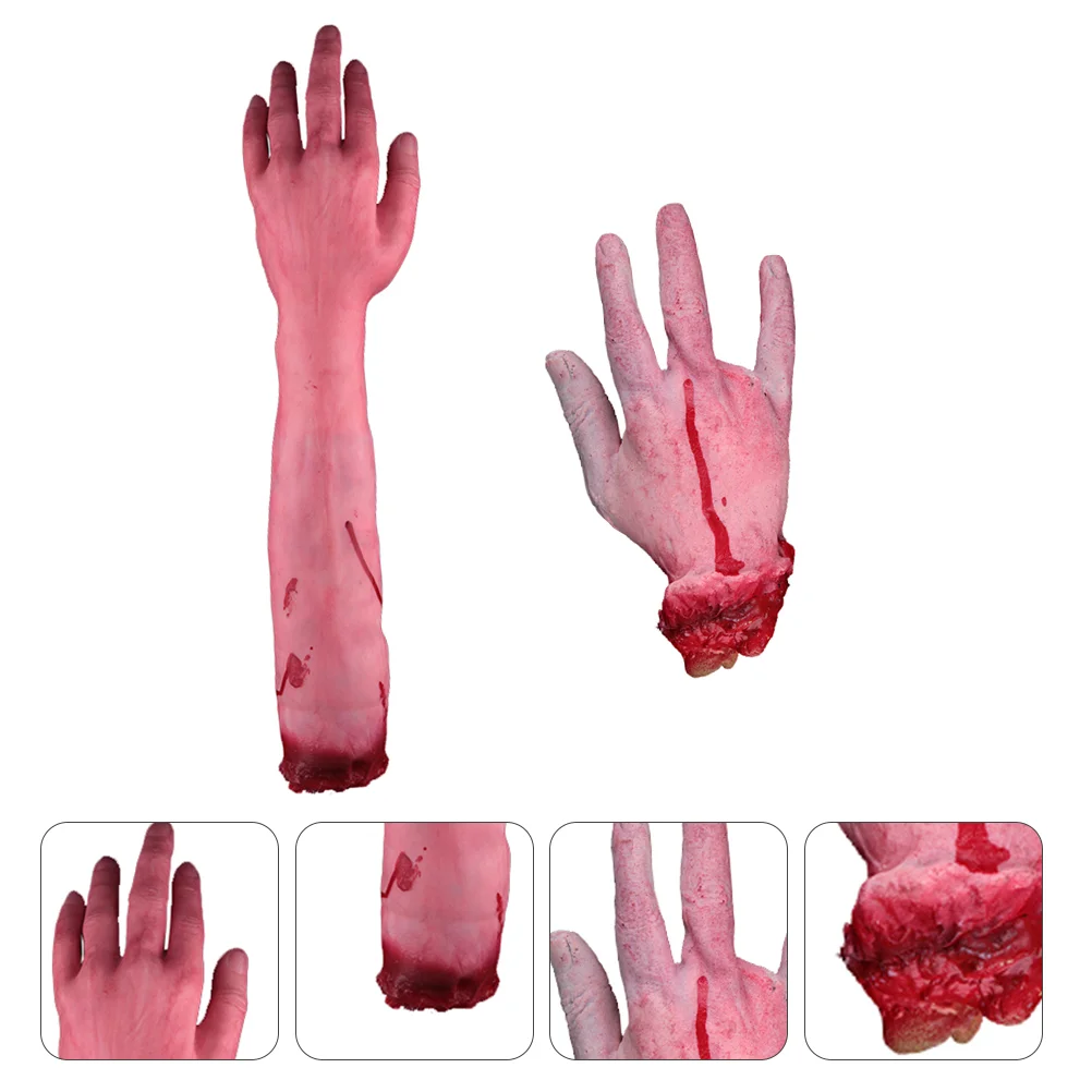 

2pcs Haunters Severed Human Body Parts Prop Decoration Scary Realistic Broken Exposed Hands Arms Haunted House Decor Toy knife