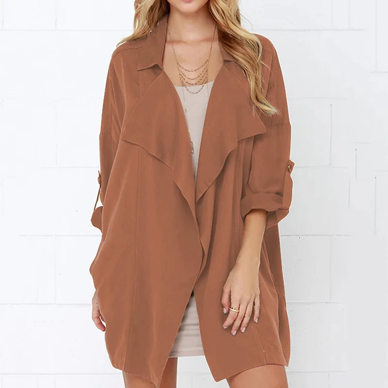 

Womens Seven-quarter Sleeve Trench Coat British Style Solid Color Loose Casual Windbreaker Best Sale-WT