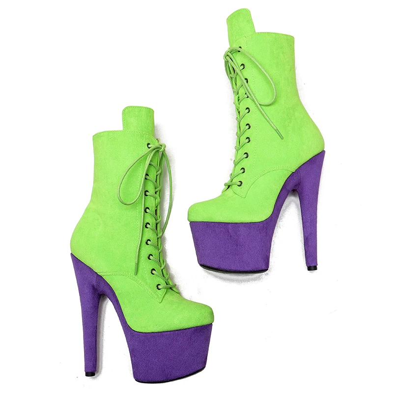 Leecabe 17CM/7inches  color matching suede upper boots  platform  short boots model nightclub super high heel Pole Dance boot 3B