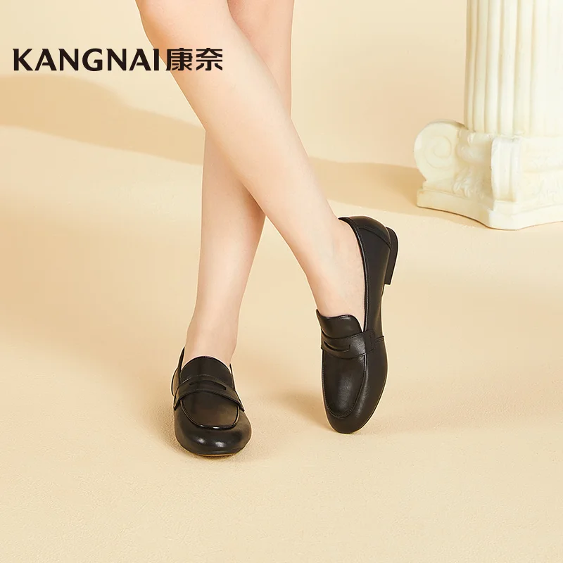 

Kangnai Chunky Loafers Women Shoes Platform Flats Genuine Leather Round Toe Slip-On Retro Female Penny Shoes