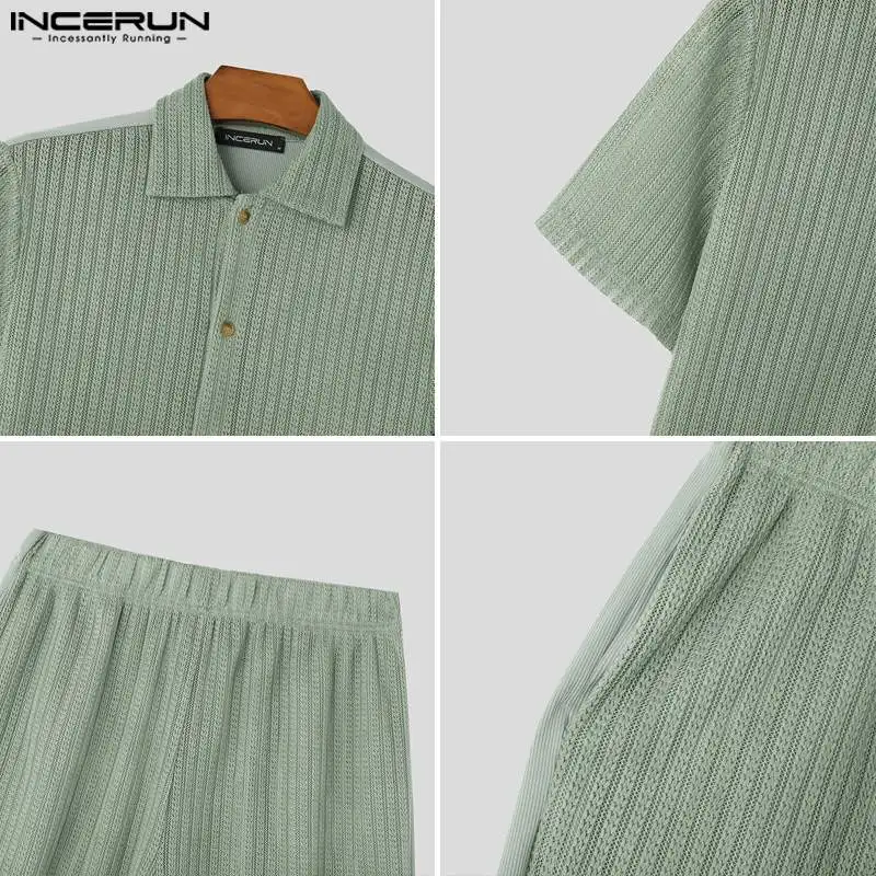 INCERUN 2024 модные комплекты в американском стиле мужские сетчатые трикотажные