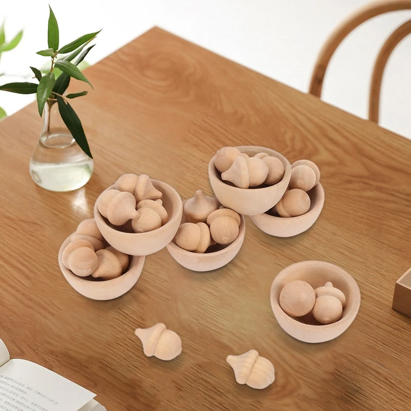 

Promotion! Unfinished Wooden Wooden Acorn Natural Wood Counting and Sorting DéCor Handicraft Kit DIY for Painting,Art Projects