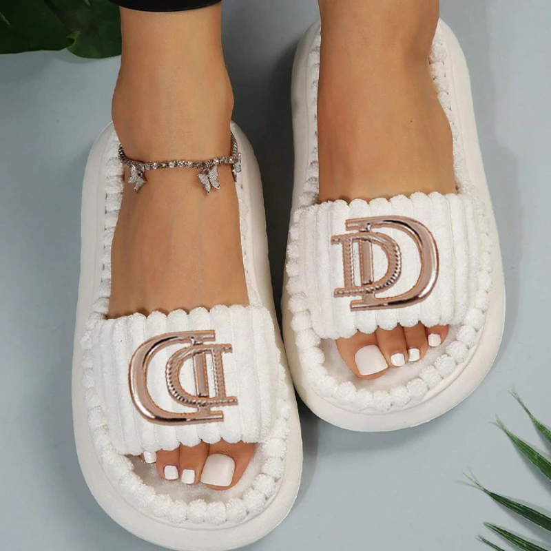 

Роскошные декоративные шлепанцы на платформе, повседневные шлепанцы, милые сандалии с открытым носком, домашние шлепанцы, летняя мягкая удобная льняная обувь