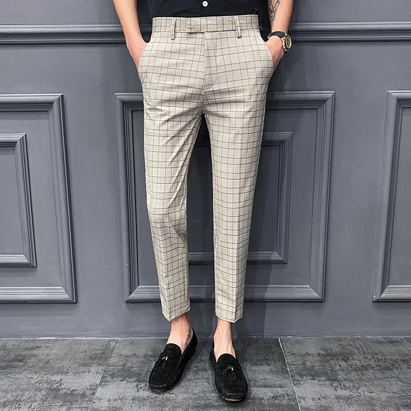

Slim Thin Section Plaid Small Feet Nine-point Suit Pants Men's Spring Summer Youth Korean Version Fashion Casual Straight Pants
