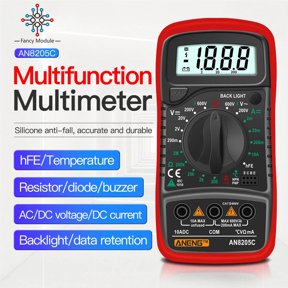 

Цифровой мультиметр AN8205C, портативный измеритель переменного/постоянного тока, с ЖК-дисплеем и подсветкой