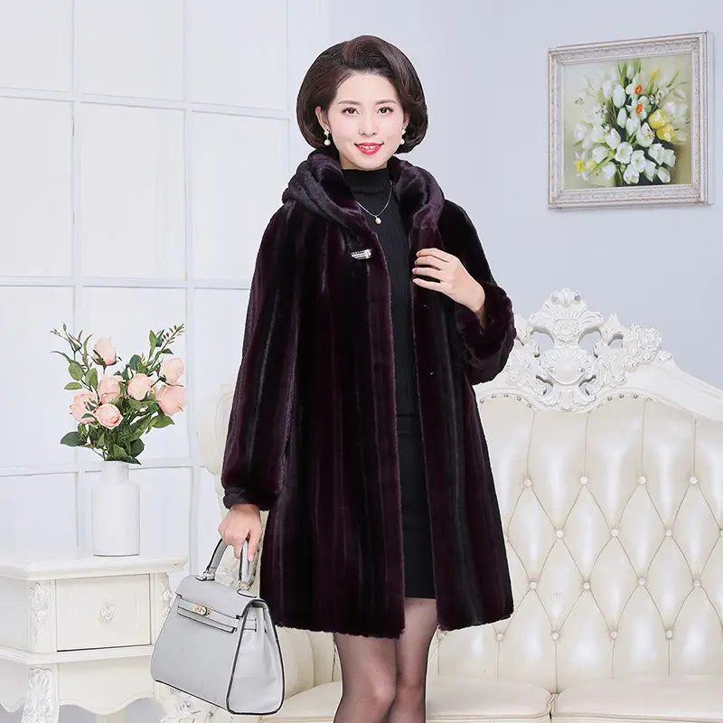 Woman Real Fur Coat Winter Jacket Female Natural Fox Fur Collar Hood Woolen Oversize Ladies Midi Outerwear Fashion Jackets G367