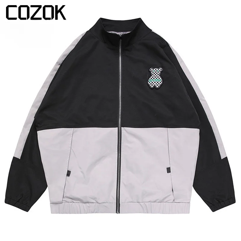 

Весенняя яркая куртка, мужские спортивные куртки с вышивкой медведя, свободные винтажные повседневные ветрозащитные пальто унисекс 2023