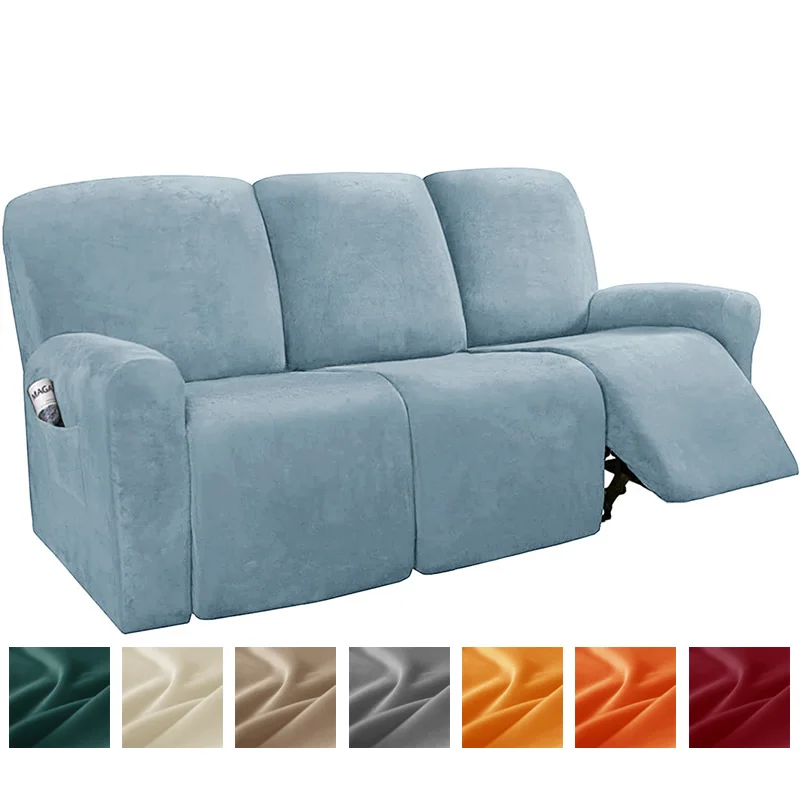 

1 2 3 Seater Recliner Sofa Cover Elastic Split All-inclusive Relax Sofa Slipcover Velvet Lounge Armchair Covers With Side Pocket