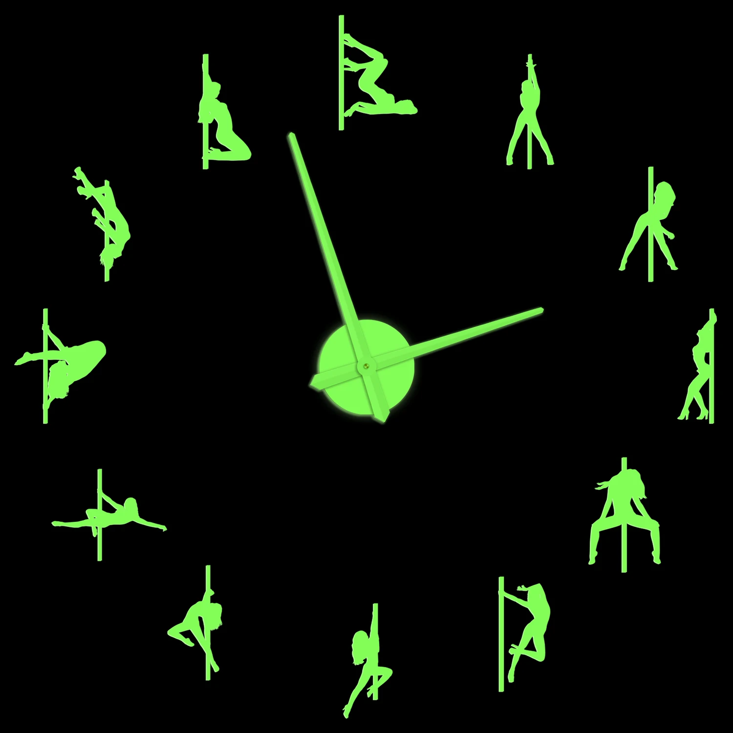 

Pole Dance Sexy Girls Glow in Dark Wall Clock Stripper Steal Tube Dancer DIY Silent Non Ticking Large Clock For Dancing Studio