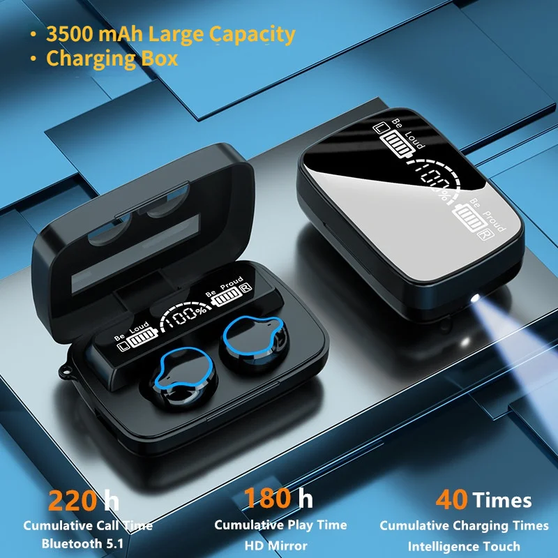 

TWS Bluetooth Earphones 3500mAh Charging Box Wireless Headphones Waterproof Sports Wireless Headsets 9D Stereo Earbuds with Mic