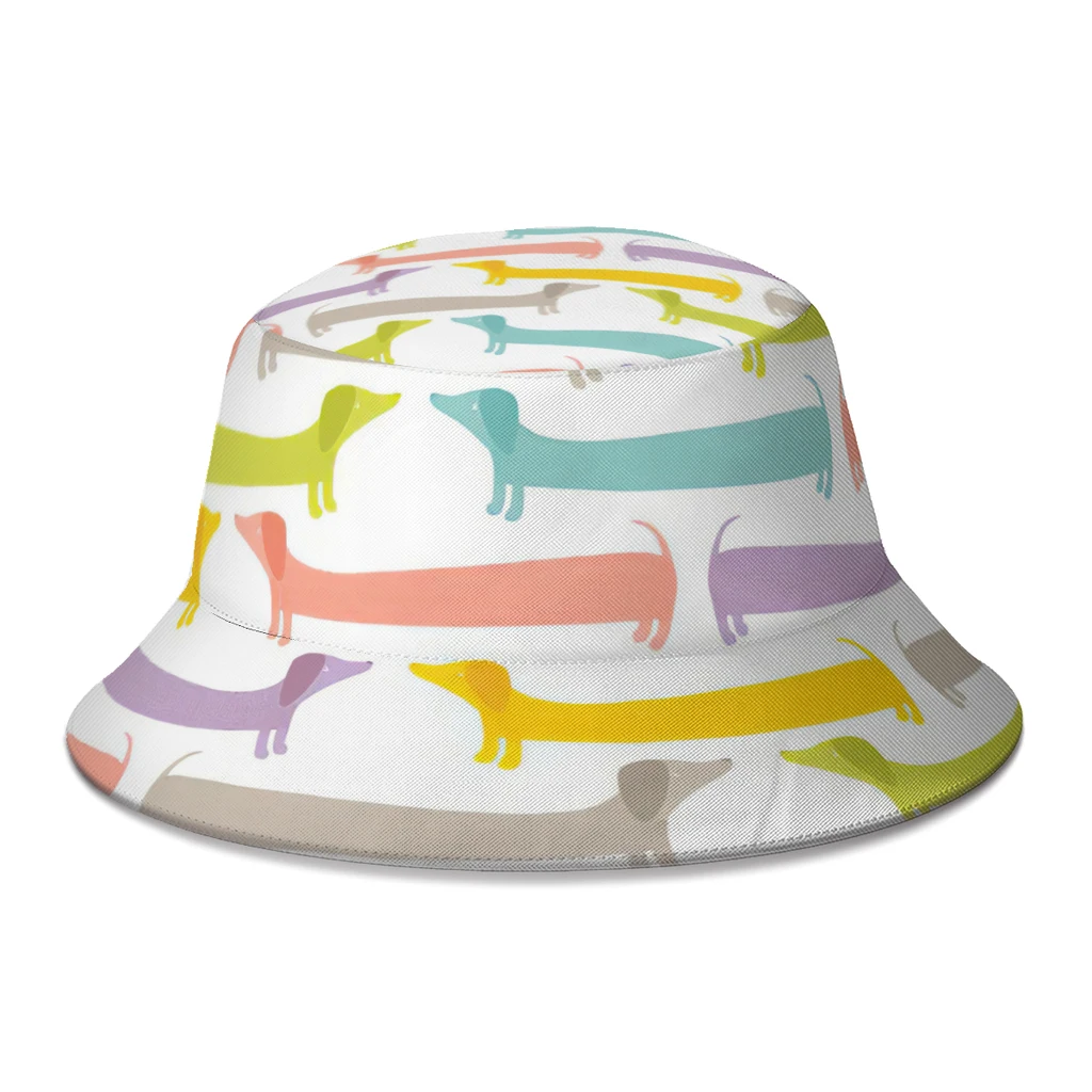 

Dachshund Pet Dog Fisherman Hat Boy Girl Harajuku Animals Spring Bucket Hats Travel Caps Gift
