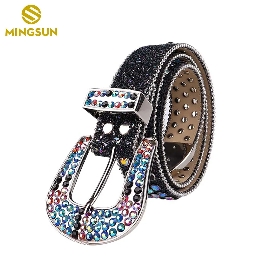 Rhinestone Belts for Women Luxury Leather Studded Straps Vintage Bling Diamond Buckle Ceinture Western Cinto De Strass for Jeans