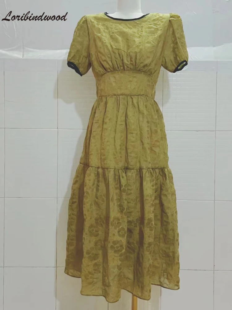 

Korean Style Mid-Length Elegant Dress 2022 New French Style Retro Waist-Controlled High-Grade Green Dress Summer Women's