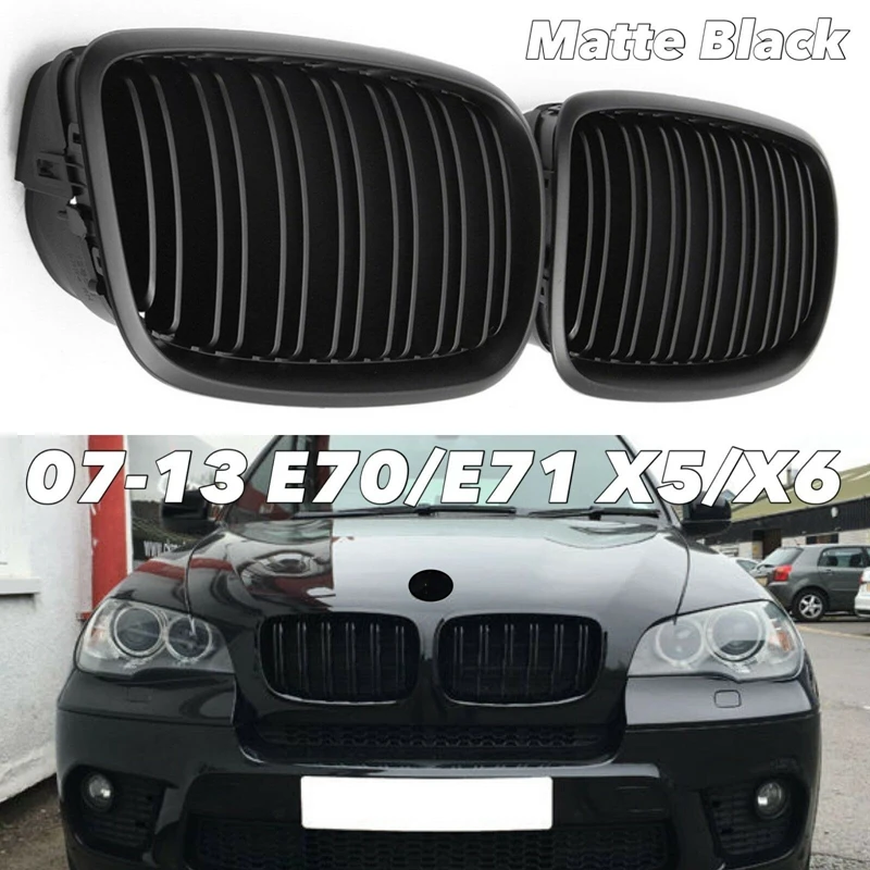 

Matte Black Front Bumper Dual Slat Front Kidney Grill Grille For BMW X5 X6 E70 E71 2007-2014 High Quality Car Accessories