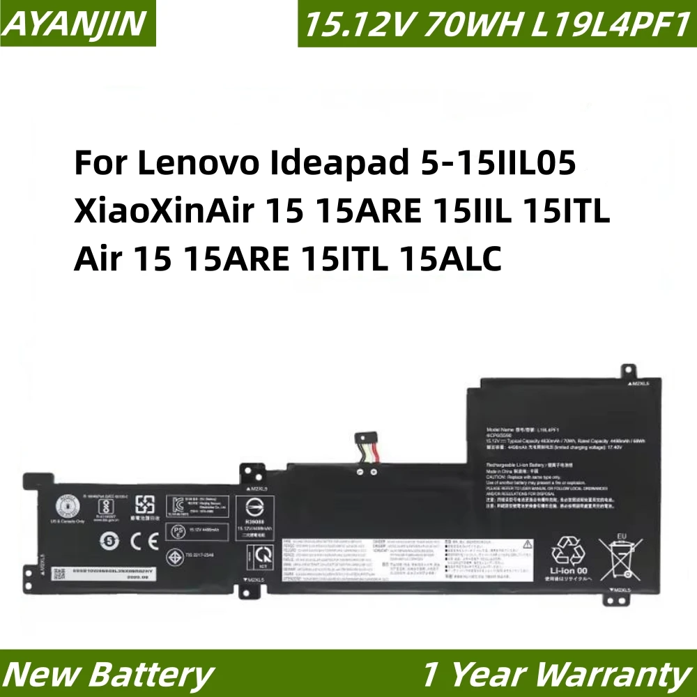 Фото Аккумулятор L19C4PF1 L19L4PF1 для Lenovo Ideapad 5-15IIL05 XiaoXinAir 15 15ARE 15IIL 15ITL Air 15 15ARE 15ITL 15ALC 70Втч/4630мАч №1