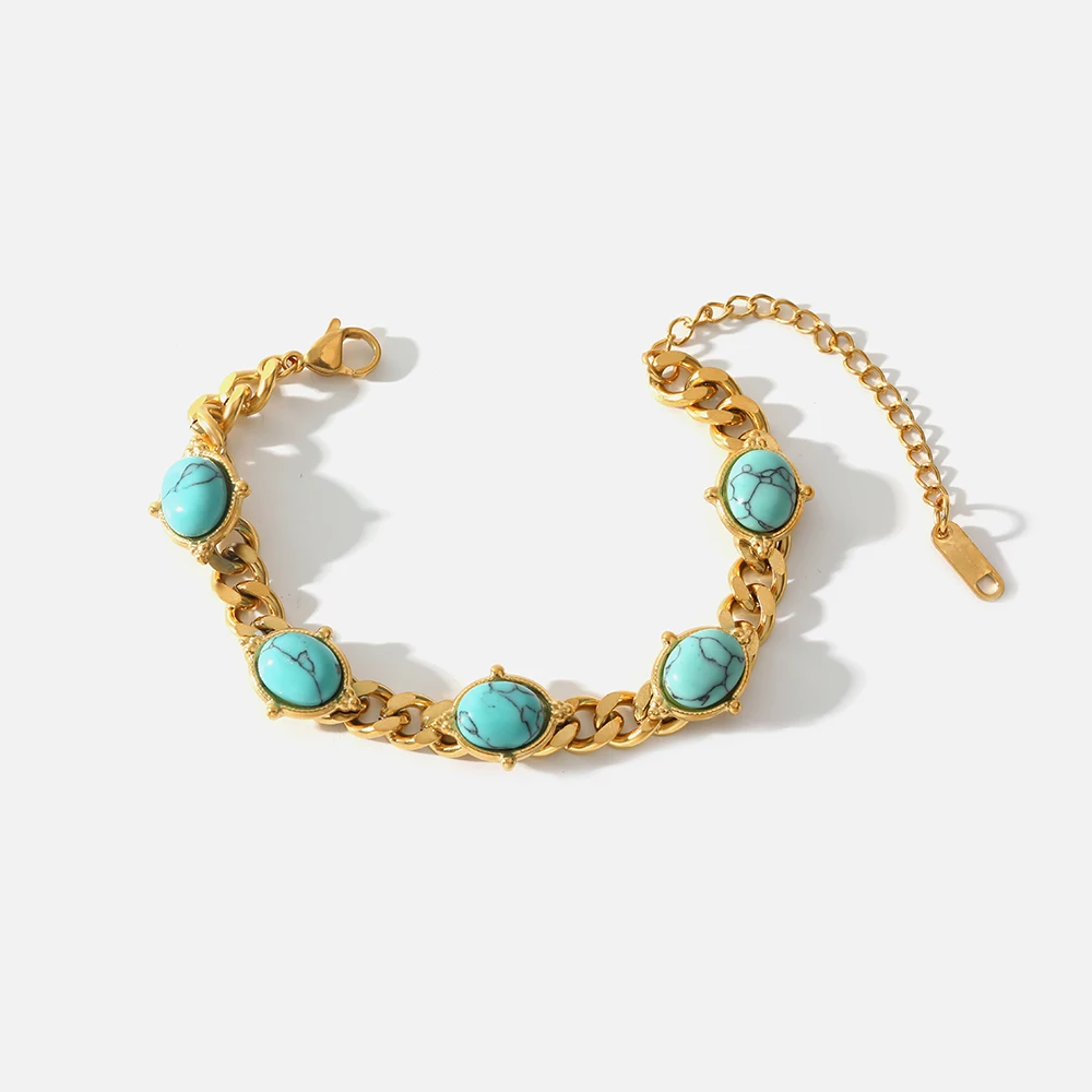 

Stainless Steel Chain Bracelet High Quality 18 K Metal Fashion Bracelet Waterproof Turquoise Jewelry for Women Bijoux Femme Gift