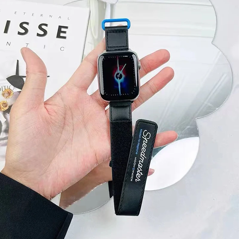 

Strap For apple watch band 44mm 38mm 45mm 42mm Leather Outdoors watchband Velcro bracelet iWatch Series 6 5 4 3 SE 7 Accessories