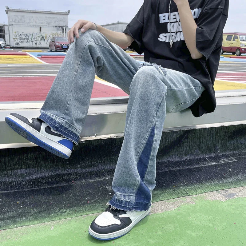 Summer Blue Baggy Jeans Men's Fashion Casual Straight Jeans Men Streetwear Loose Hip Hop Ripped Denim Pants Mens Trousers S-3XL