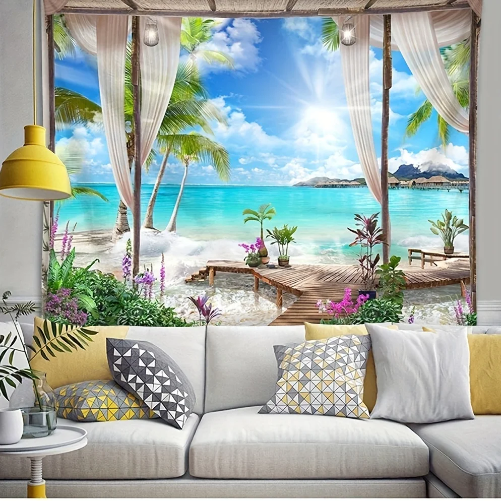 Гобелен с принтом океанского тропического островка гобелен из персиковой кожи