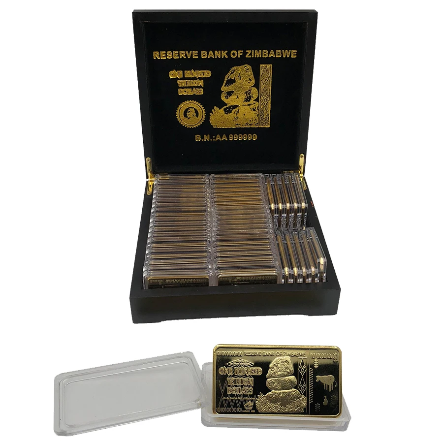 

Free Shipping 50 pcs Gold plated 100 Trillion Dollars Zimbabwe With Nice Box and Certificates for Collection