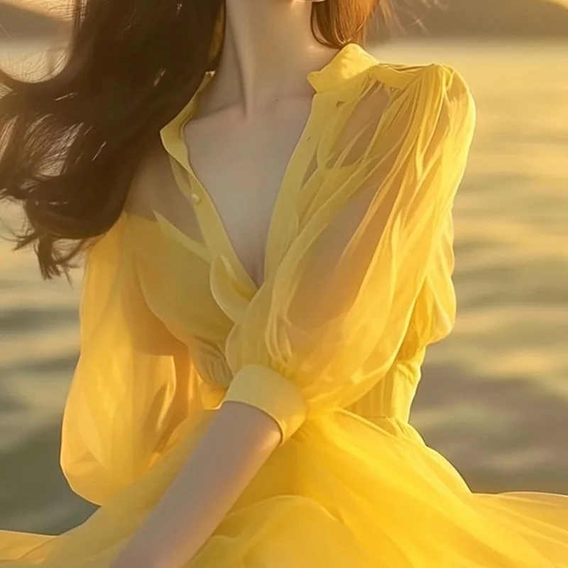 Новинка 2024 однотонная женская одежда шифоновые пляжные топы модная прозрачная