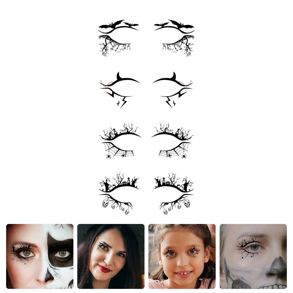

4 Pairs Bat Spider Eyeliner Sticker Horror Eye Sticker Decorative Eye Decal for Party