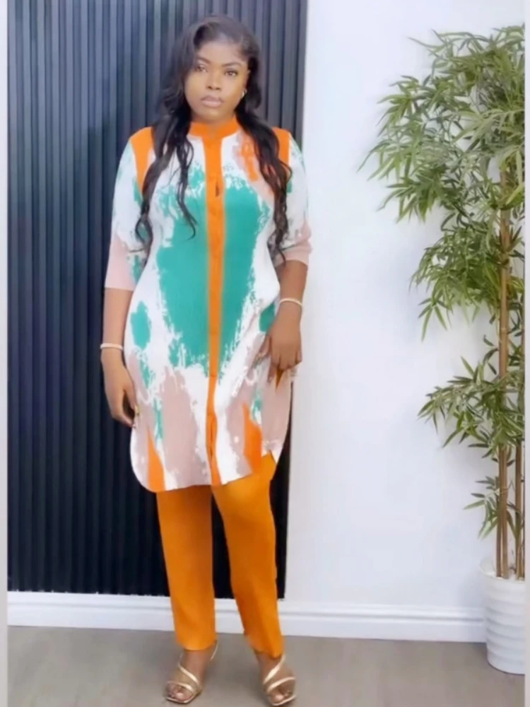 Женский брючный костюм EGRM Miyake однобортный Топ с длинным рукавом и свободные