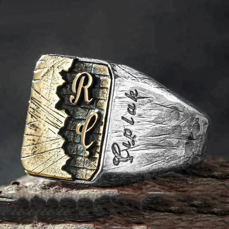 New Fashion Trend Creative Text Square Rings for Men Women Punk Rock Silver Color Letter Ring Hip Hop Jewelry Party Gift