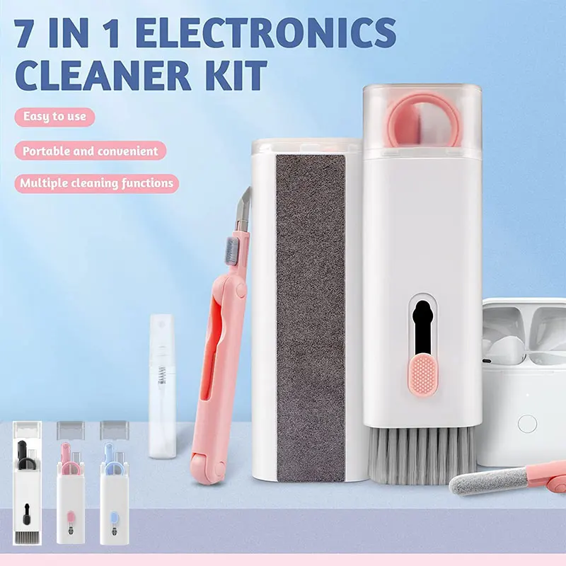 

7-in-1 Computer Cleaning Kit Keyboard Cleaner Brush Earphones Cleaning Pen For Headset iPad Phone Clean Tools Keycap Puller Set