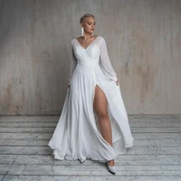strapless cap sleeve high slit white bridal gowns chiffon floor length wedding dresses 2022 new arrived zipper back robe de mar