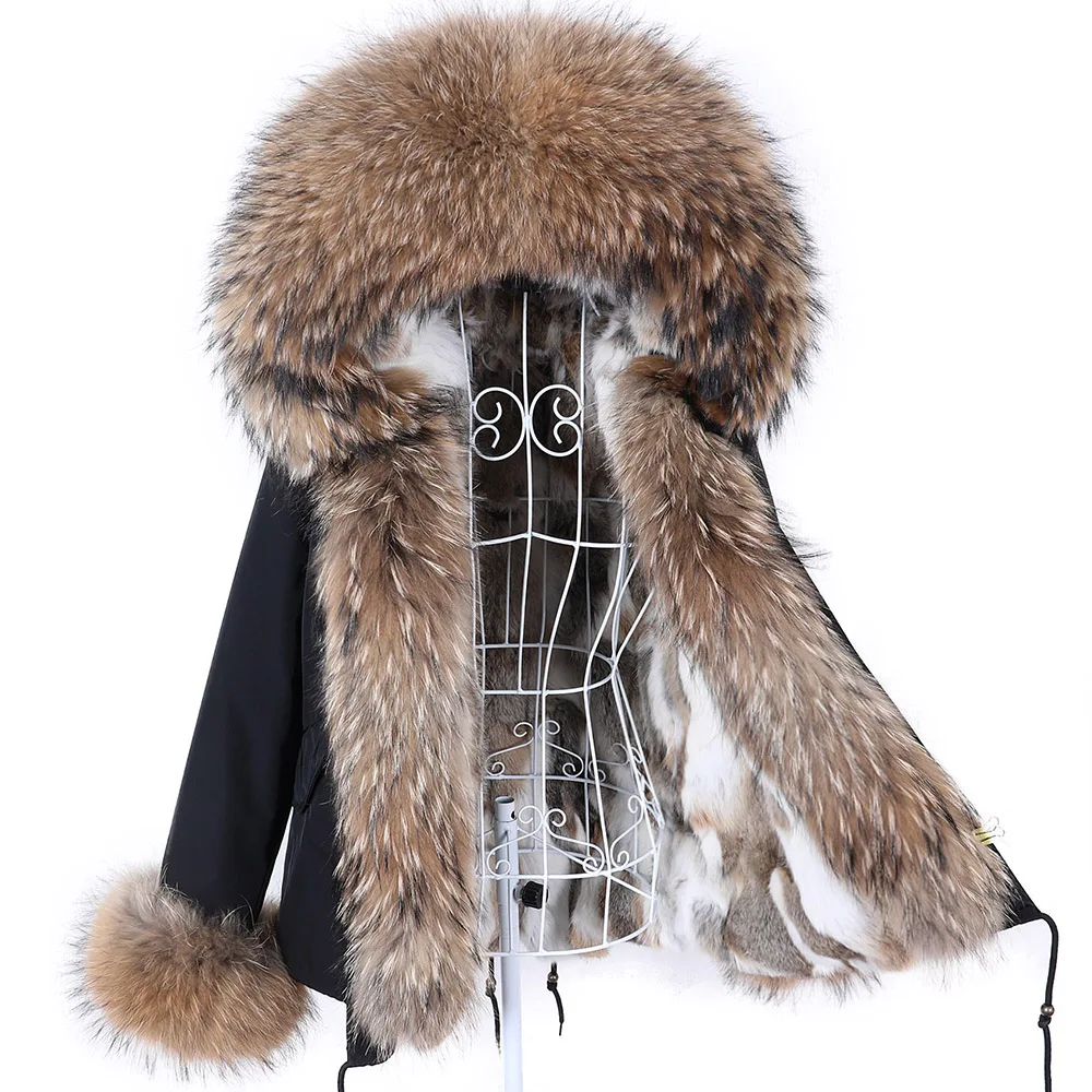 Maomaokong 2022 New Women Winter Fur Coat Rabbit Lining Jacket Natural Real Raccoon Collar Parka Fox Fur Short Female Clothing