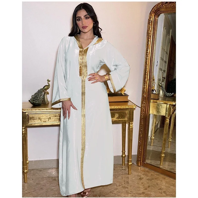 Eid Ramadan Dubai Abaya Jalabiya Hooded Dress Loose Muslim Women Kaftan Robe Islamic Arab Morocco Wedding Party Gown Green White