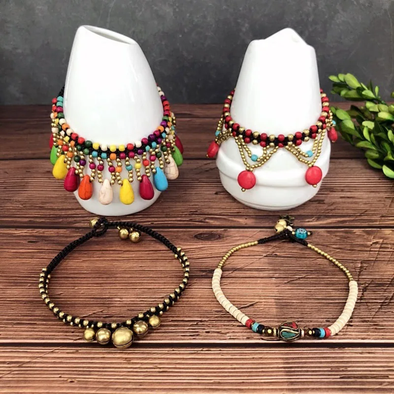 

Handmade Retro Bohemian Turquoise Tassel Bracelet Women's Mori Ethnic Wind Bell Versatile Simple Bracelet Jewelry