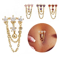 1pc tassel pentagram chain belly button ring dangle navel piercing ring zircon navelring body piercing jewelry umbilical pircing