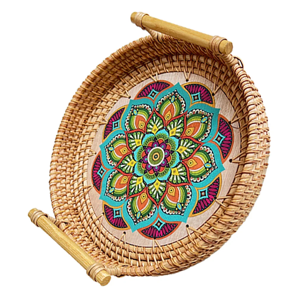 Поднос для завтрака из плитки тканые подносы органайзер еды ротанга корзина