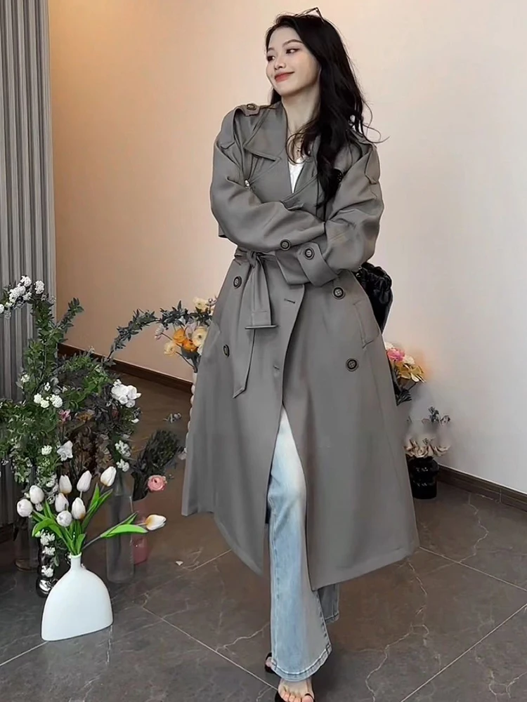 Модный осенний новый офисный женский плащ с лацканами двубортная свободная