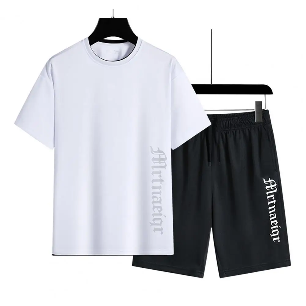 

Спортивный костюм мужской на завязках, тенниска с буквенным принтом и шорты с широкими штанинами, модный поглощающий пот костюм до колен, на лето