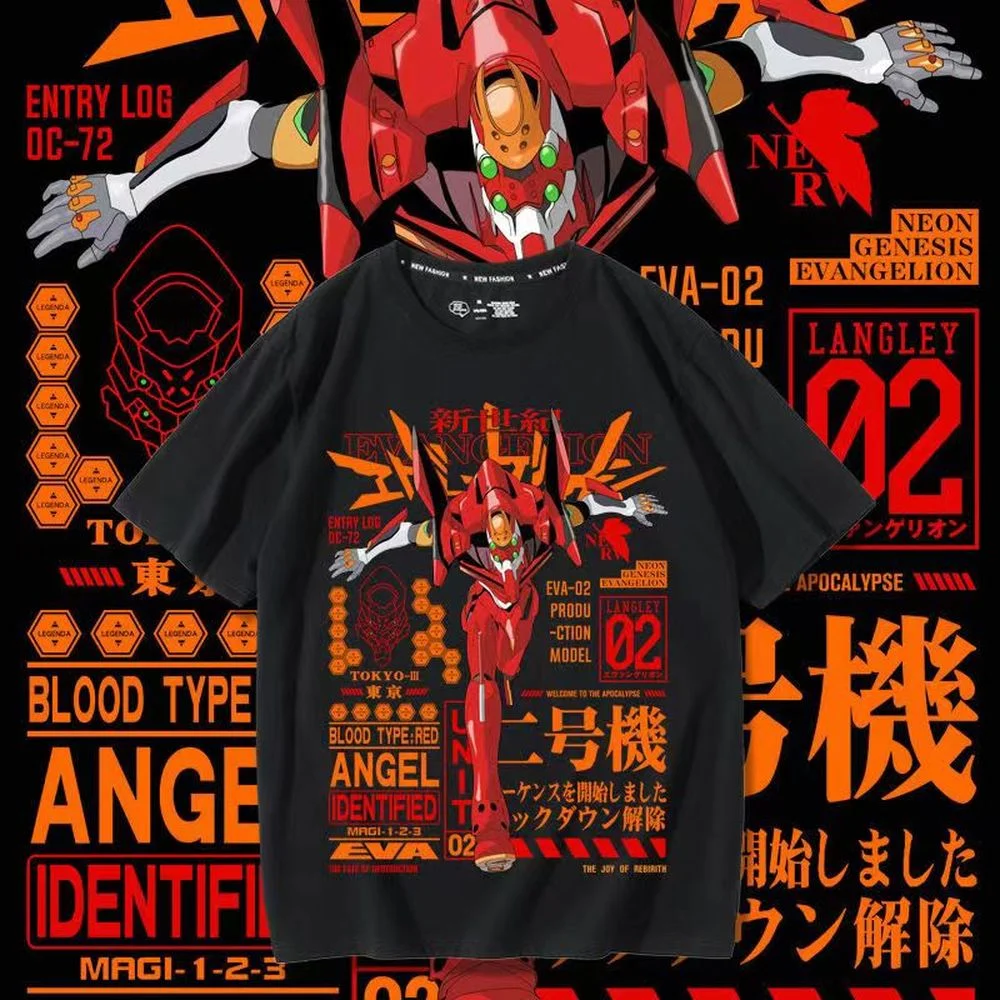

EVA-02 Manga Graphic Oversized Men Cotton T-shirt Neon Genesis Evangelion Anime Summer Male Clothing Women Short Sleeve Tee Top