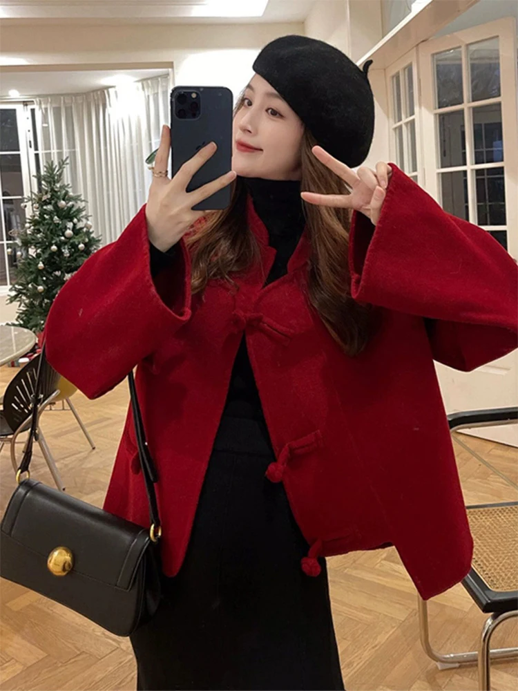 New Chinese Sle National Red Dress Children 2024 Graceful Wear Deep Autumn and Winter Clothing Matching A Complet...