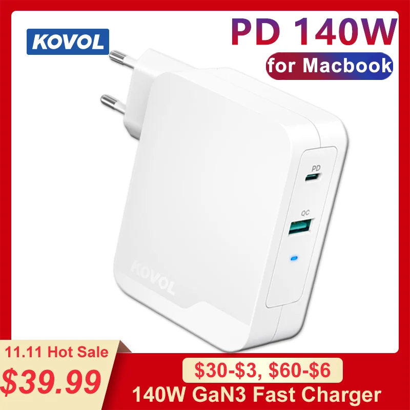 

KOVOL 140W Fast Charging Charger 120W USB Type C PD 3.1 3.0 QC Charge GaN 3 18W Quick Charger for MacBook Pro iPhone 14 Samsung