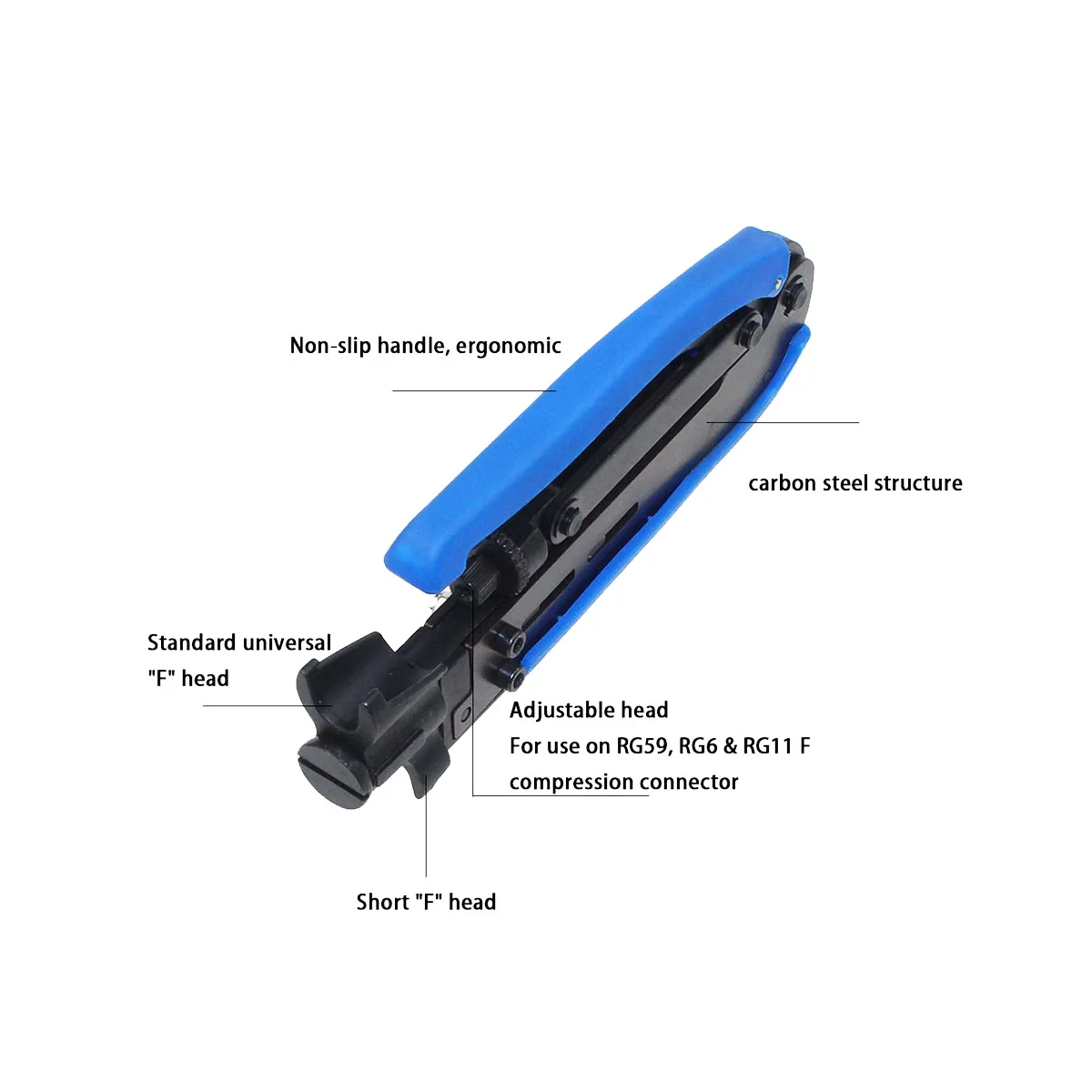 

Carbon Steel Compression Wire Crimper Plier Crimping Tool for RG59 RG6 RG58 Cable F Coaxial Connectors Cable