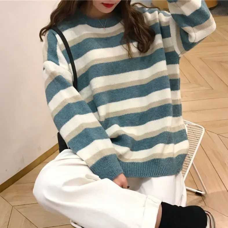 

Sweater y2k korean style vintage women crochet knitted fashion mujer argyle kawaii cute ugly oversize 2020 2021 aesthetic sueter