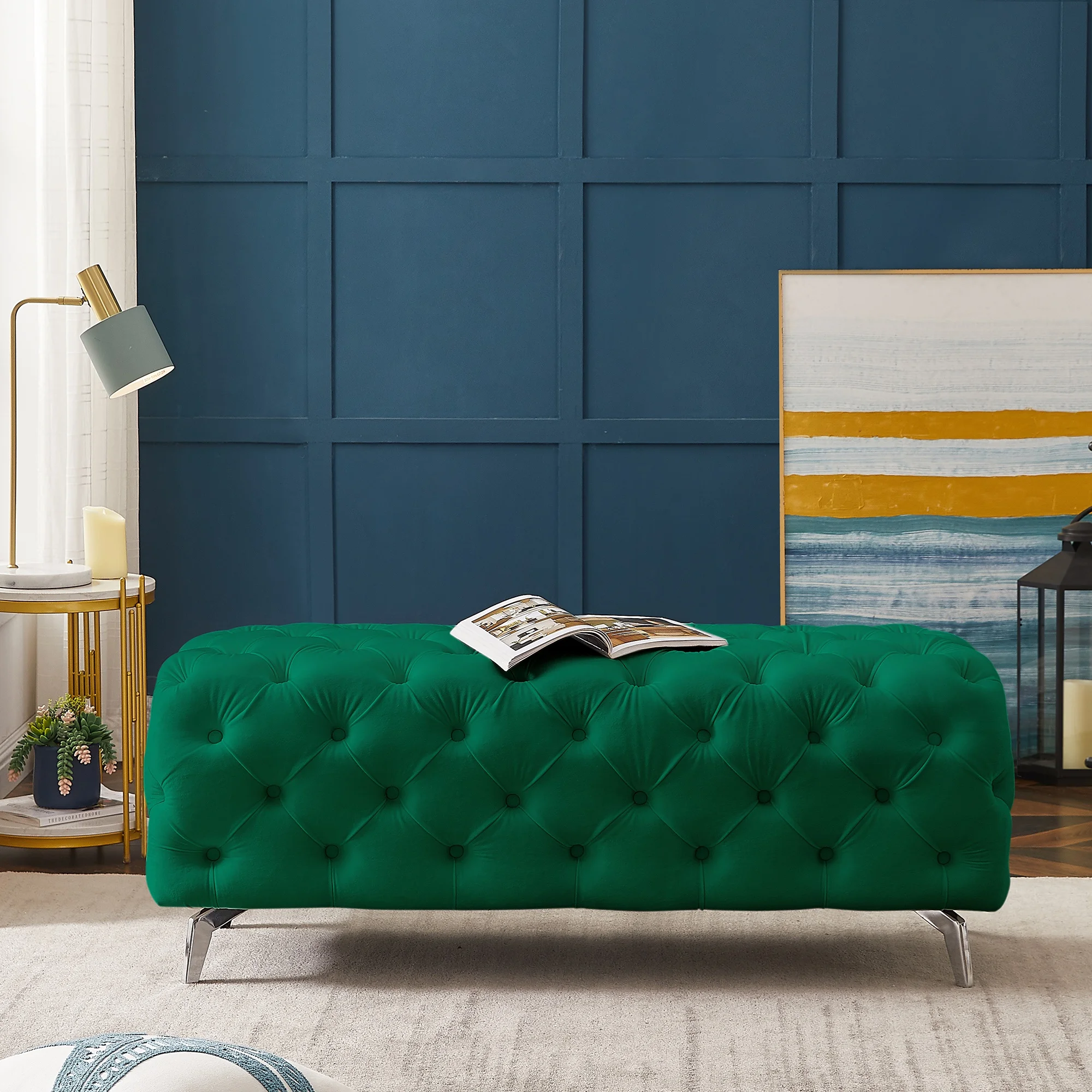 

Button-Tufted Ottoman Bench Upholstered Velvet Footrest Stool Accent Bench for Entryway Living Room Bedroom