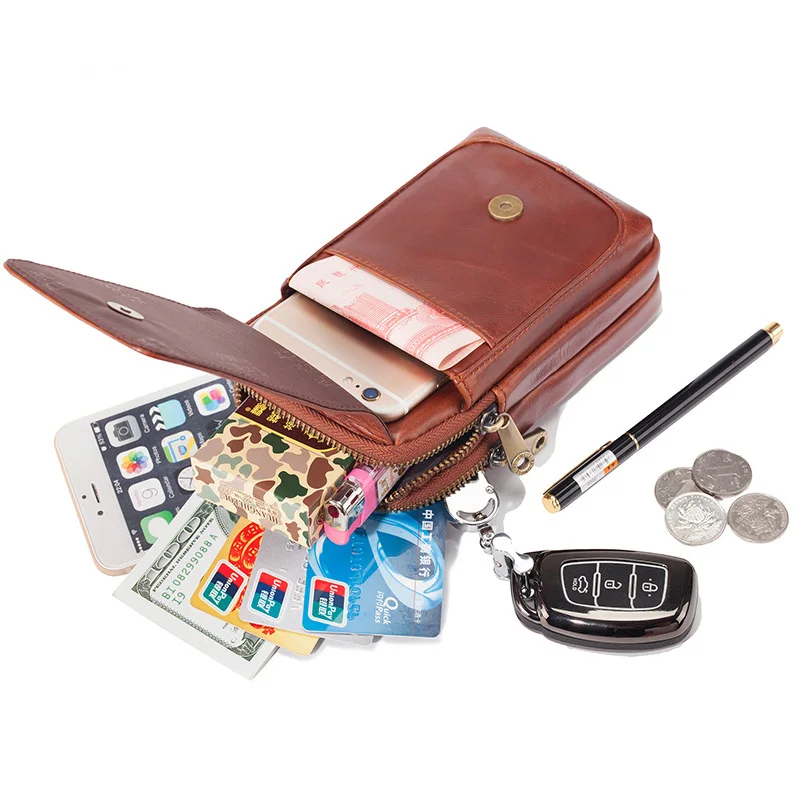 Genuine Leather Men Fanny Packs Waist Bag Belt Bum Leg Hip Packs for Male Shoulder Crossbaody Bags Outdoor Phone Wallet Pouch